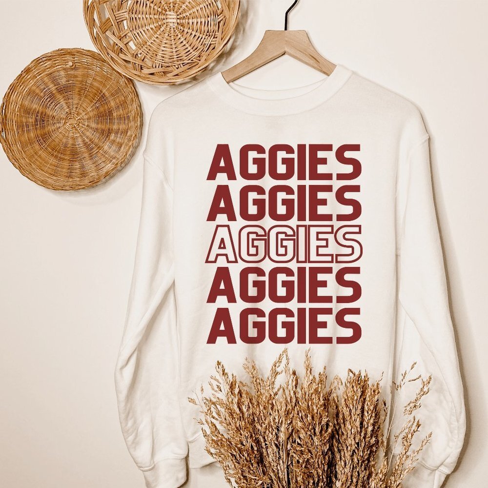 Maroon Aggies Solid and Outline White Sweatshirt